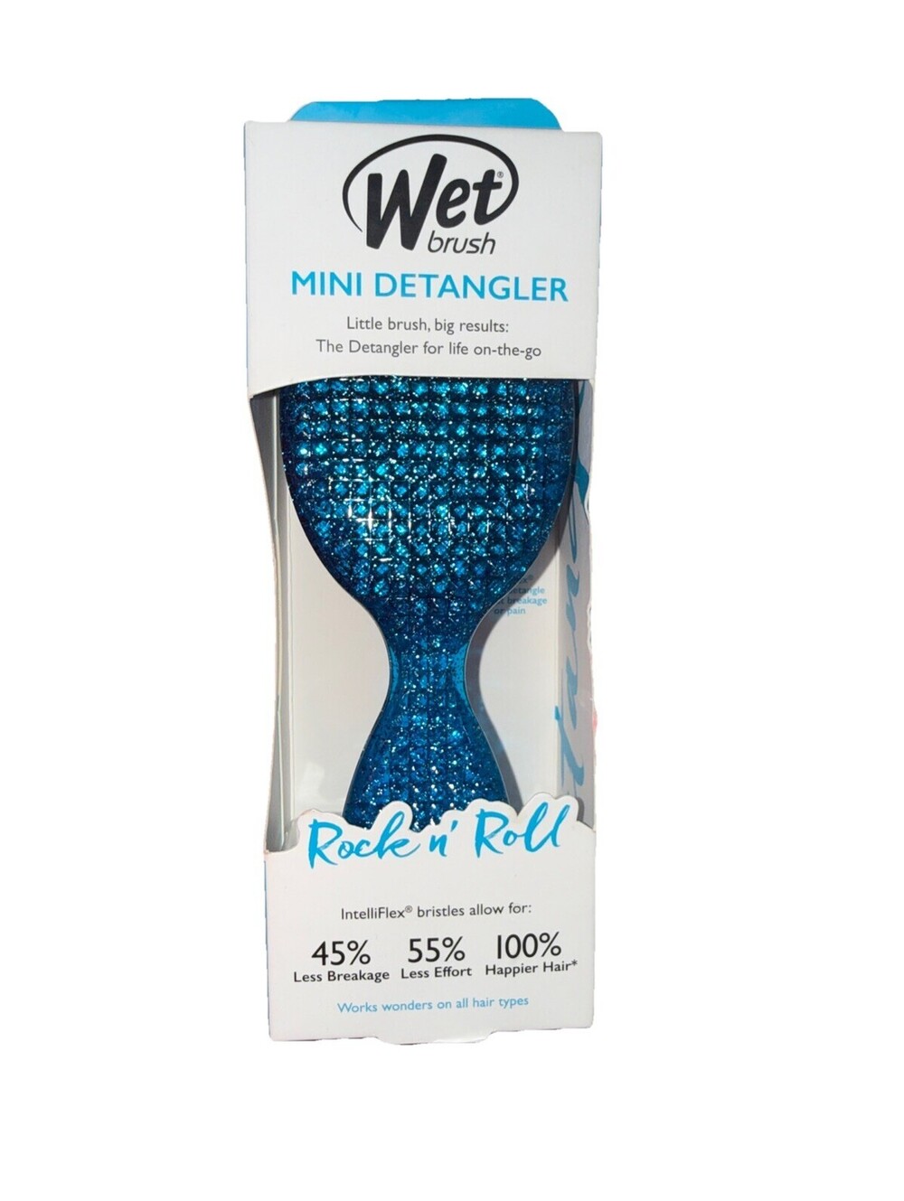 WET BRUSH *MINI* MINIATURE DETANGLER BRUSH IN BLUE GLITTER - NEW IN BOX